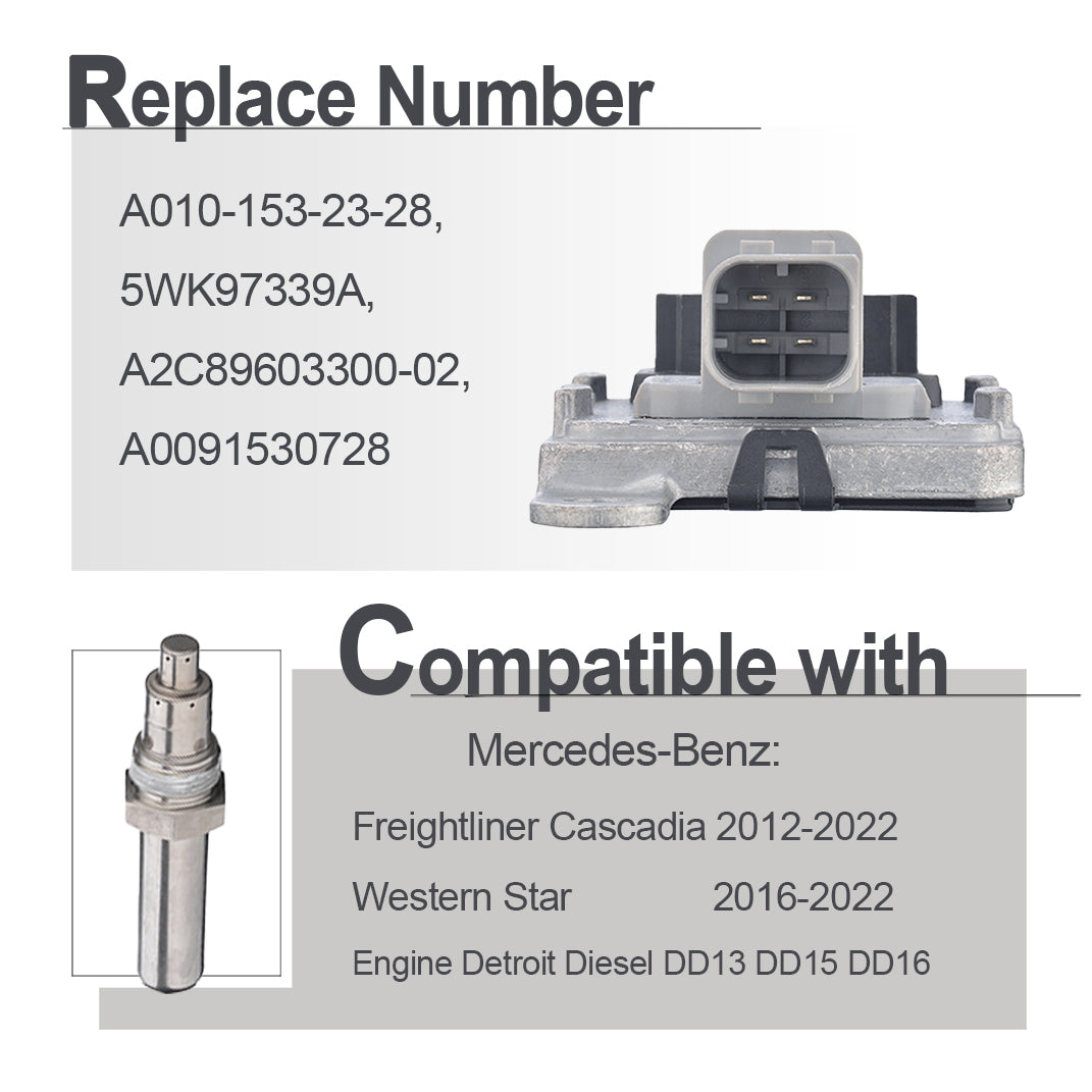 NOX Sensor for ddec Detroit Diesel DD13 DD15 DD16, Compatible with Freightliner Cascadia and Western Star, Mercedes, A0101532328, A2C89603300, 5WK9 7339A