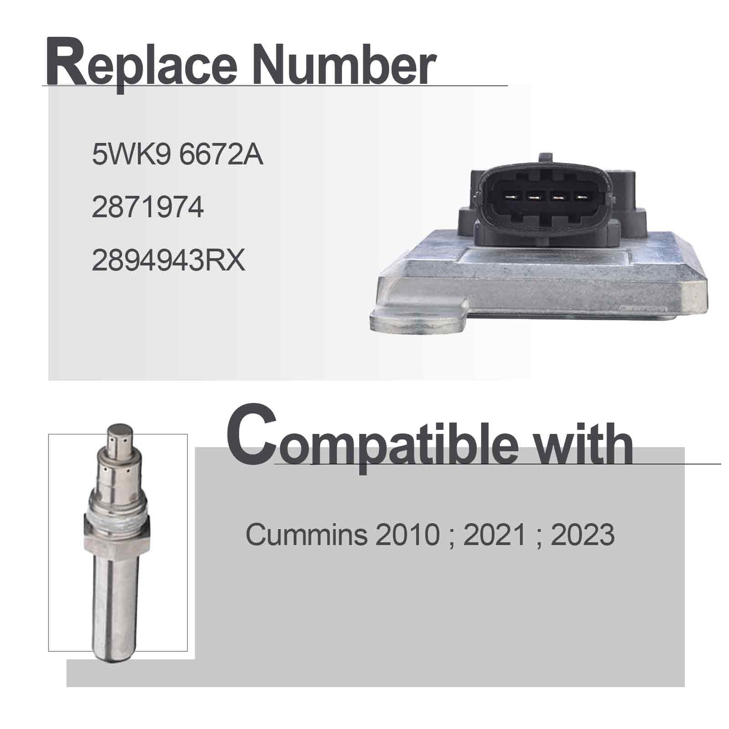 NOX Sensor for Cummins ISB ISX 2010 and Newer Heavy Duty, 2871974 2894943RX, 5WK9 6672A