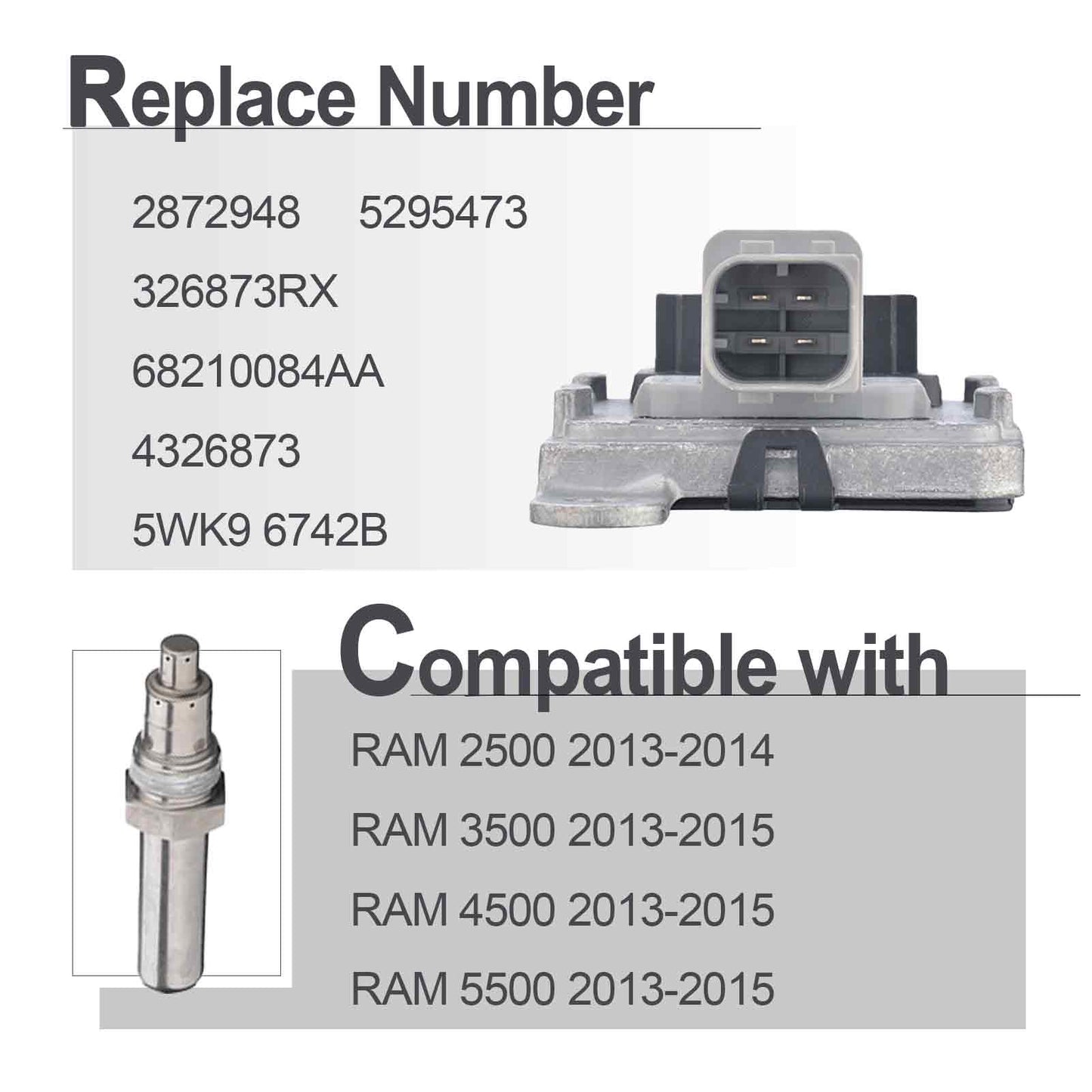 NOX Sensor for 2013-2018 Dodge Ram 2500 3500 4500 5500 6.7L i6 Cummins, 68210084AA, 4326873,4326873RX, 5WK9 6742B, 2872948, 2872948NX, 326873, 326873RX, 5295473, 5295473RX
